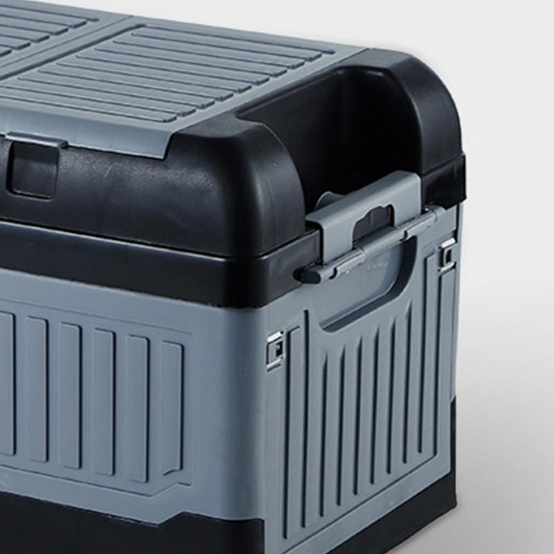 Car Trunk Storage Box 2 Lids Collapsible Multi Compartment Plastic Car Storage Organizer with Waterproof Bag Black Grey