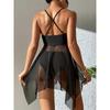 Plain Mesh Contrast Criss Cross Skirted 2 Piece Set Bikini, Scoop Neck Spaghetti Strap Twist Solid Color Women's Swimwear