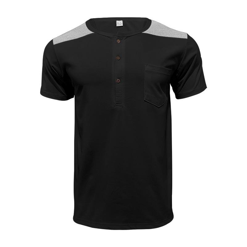 Men's Short-sleeved V-neck Button-up Large-sized T-shirt