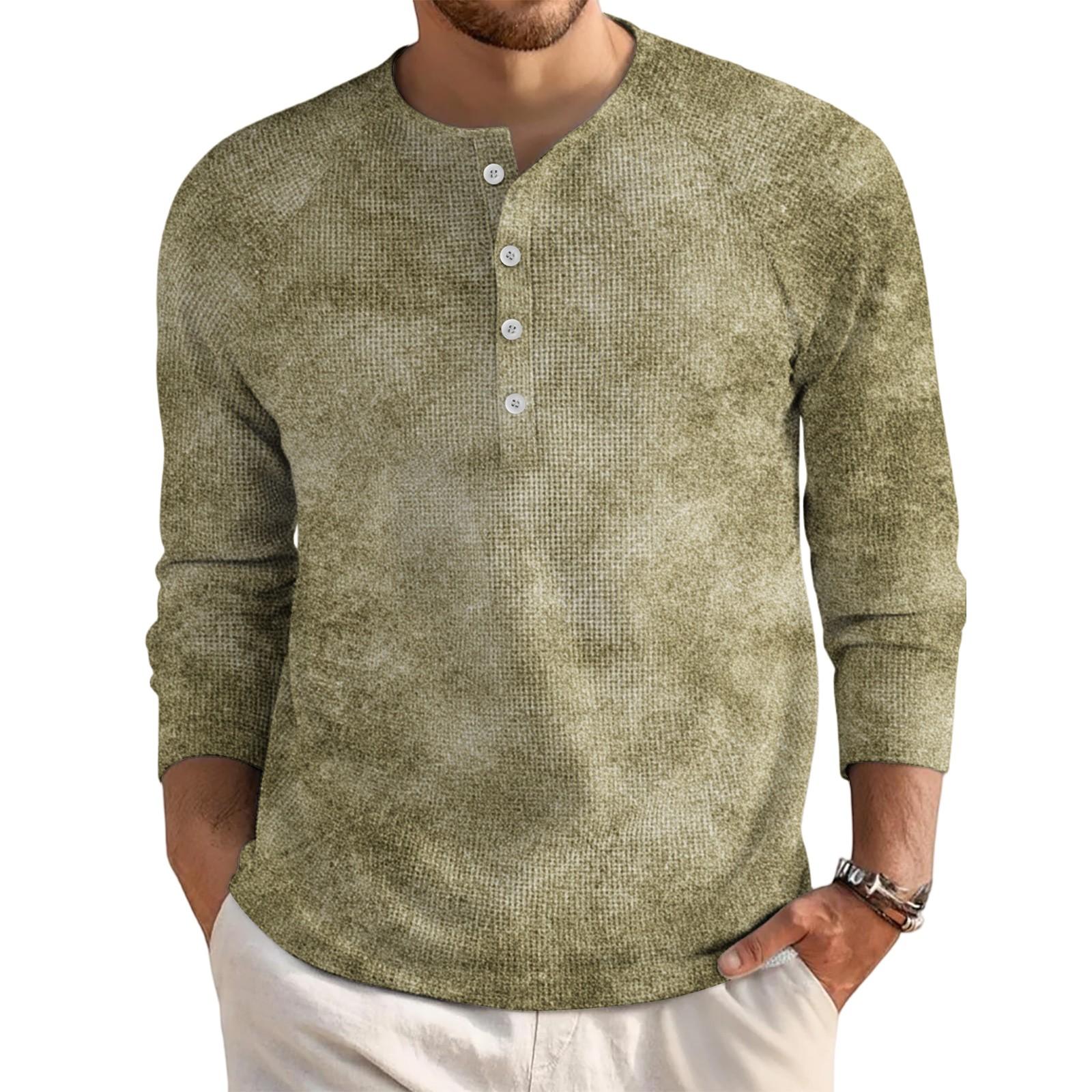 

Мужской свободный повседневный топ с длинным рукавом и воротником на пуговицах M