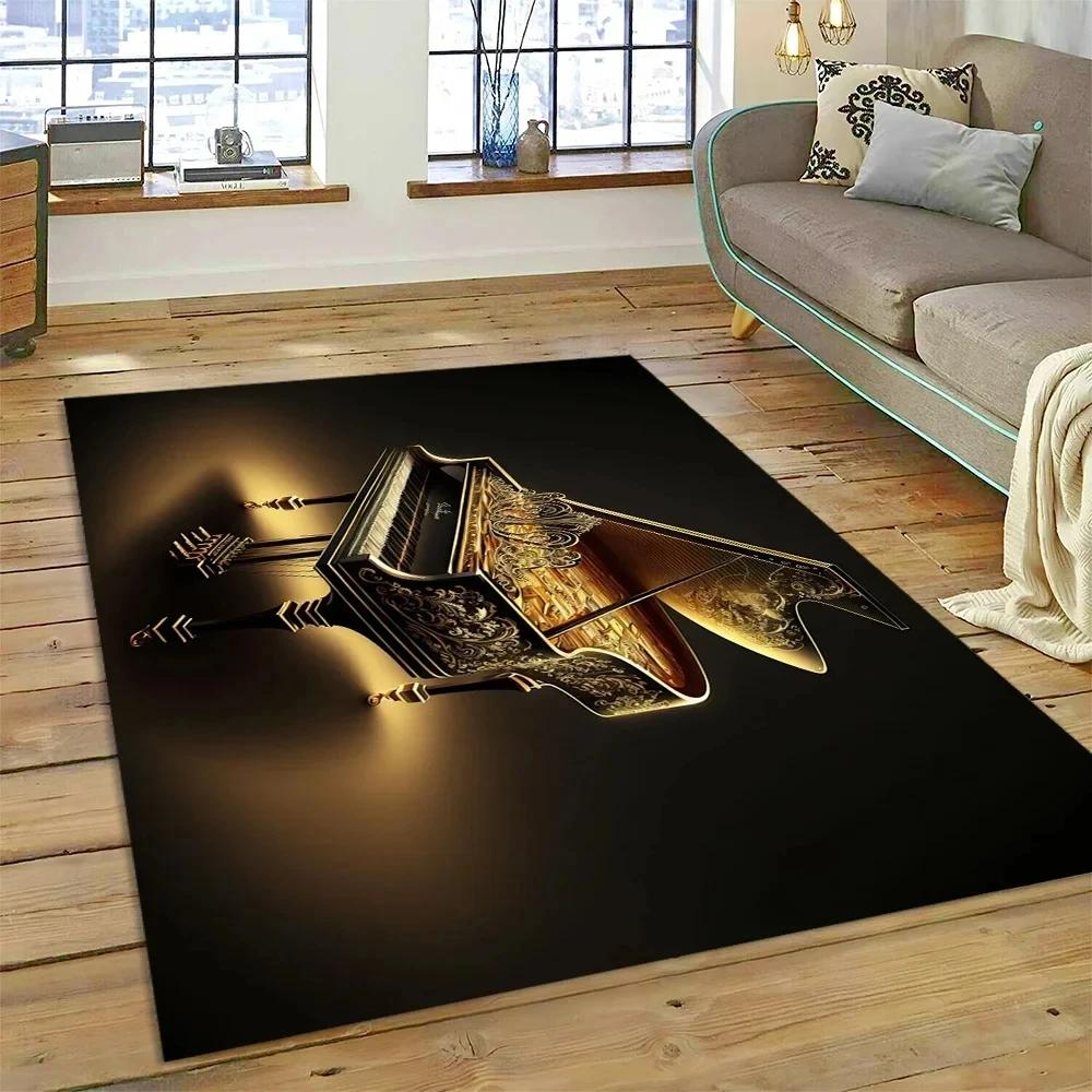 Covor Cartoon cu Chei de Pian 3D, Covoraș pentru Instrument Muzical, Decor pentru Casă, Sufragerie, Dormitor, Canapea, Preș de Intrare, Covor pentru Zona Copiilor, Covor Antiderapant pentru Podea