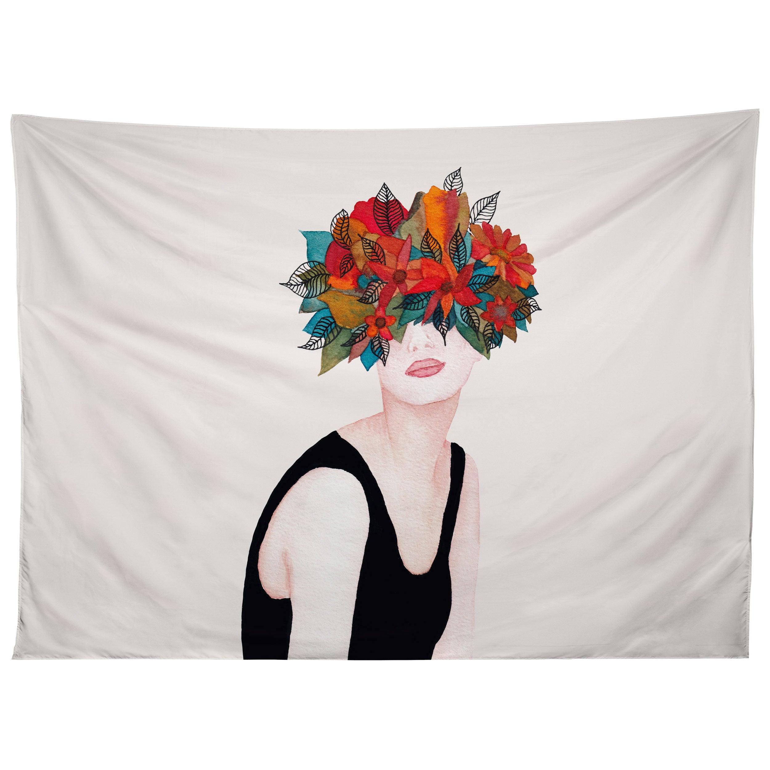 WOMAN IN FLOWERS WATERCOLOR 3 tapestry 75x100 чёрный