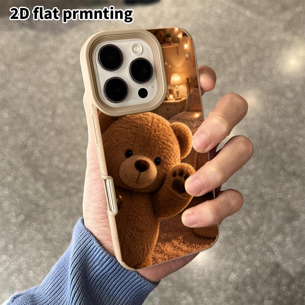 Phone Case: 2D flat lambskin suitable for iPhone 18 17 16 15 14 13 Pro film protective case,little bear opening the door, Christmas and Halloween gift