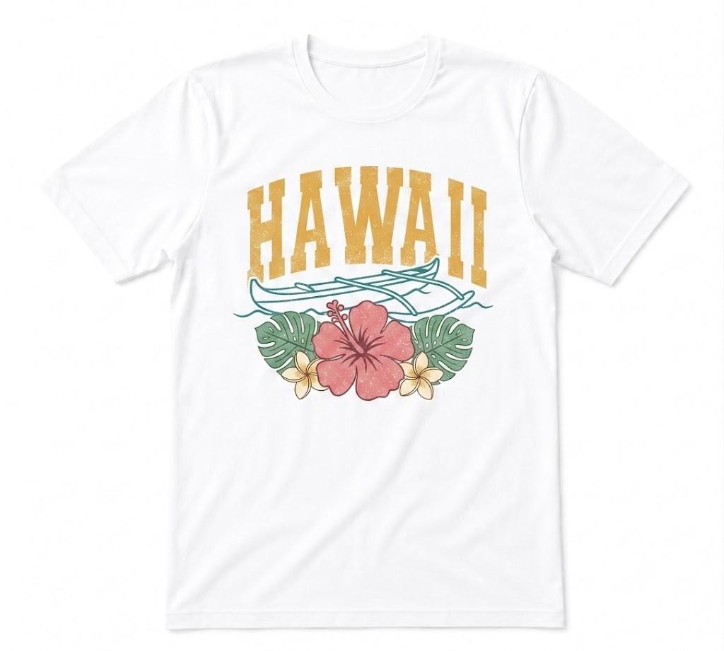 Hawaii Hibiscus Flower Hawaii Floral State Beach Graphic Tee White T-shirt