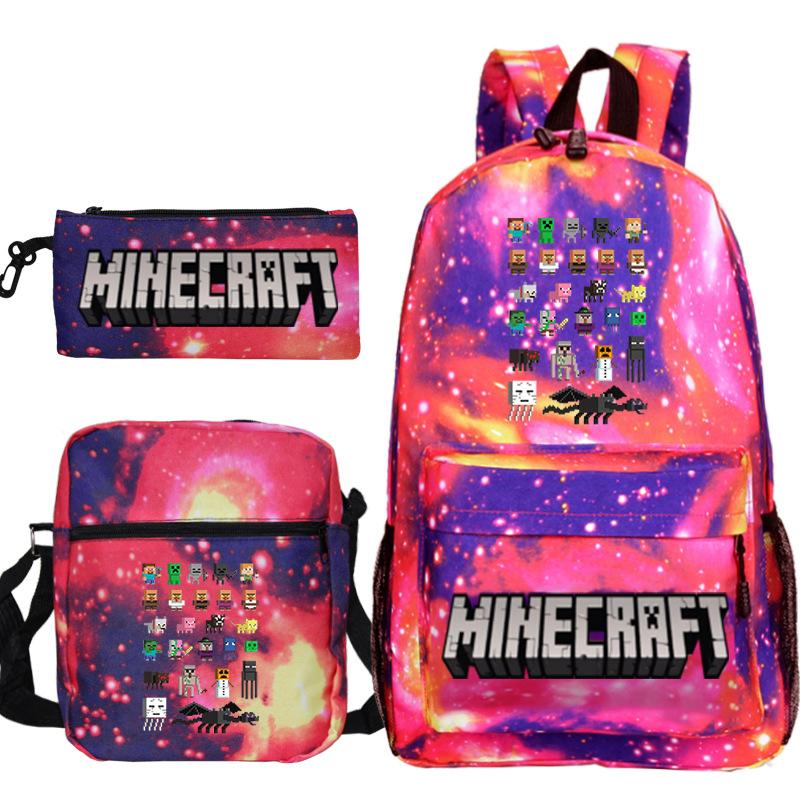 Minecraft Primary And Secondary School School Bag Children'S Backpack Backpack Shoulder Bag Pencil Case Three-Piece Set