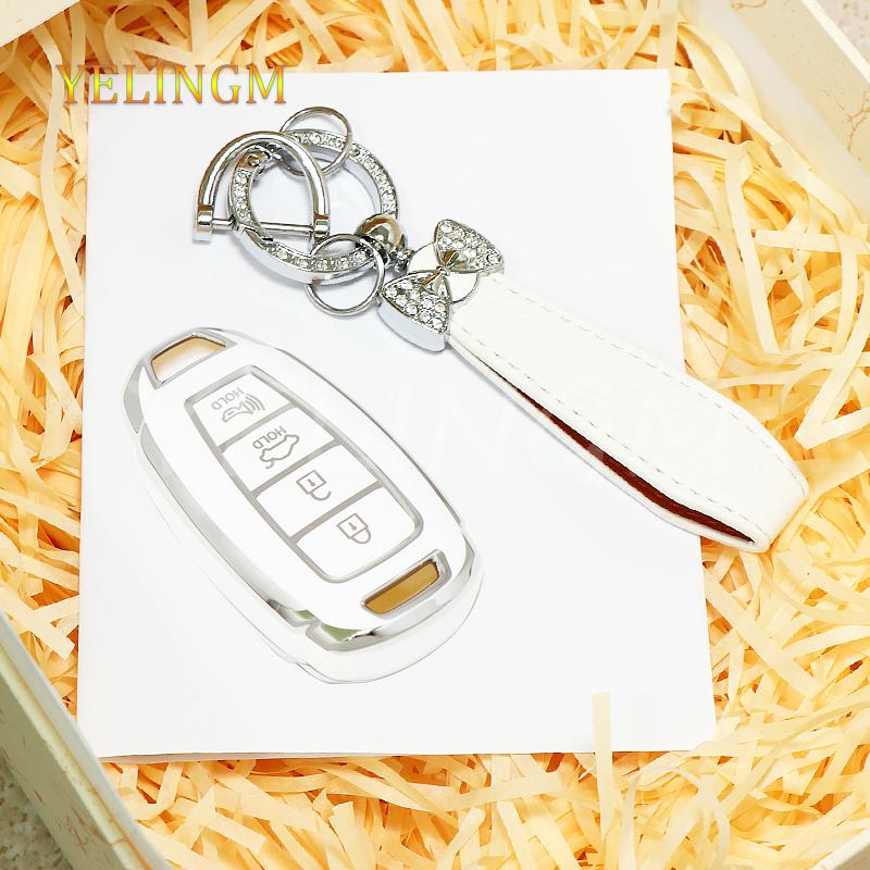 For Hyundai Kona Encino Solaris Azera Grandeur Ig Accent I30 Ix35 Santa Fe Palisade 3/4/5 Button Tpu Car Key Case Cover Keychain