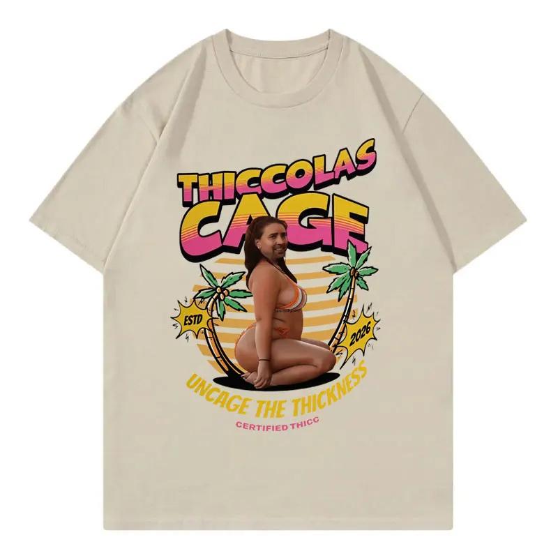 Thiccolas Cage Funny Meme Tshirt Men Women Clothing Fashion Y2k Oversized Tshirts Summer Casual Cotton Short Sleeve T Shirts