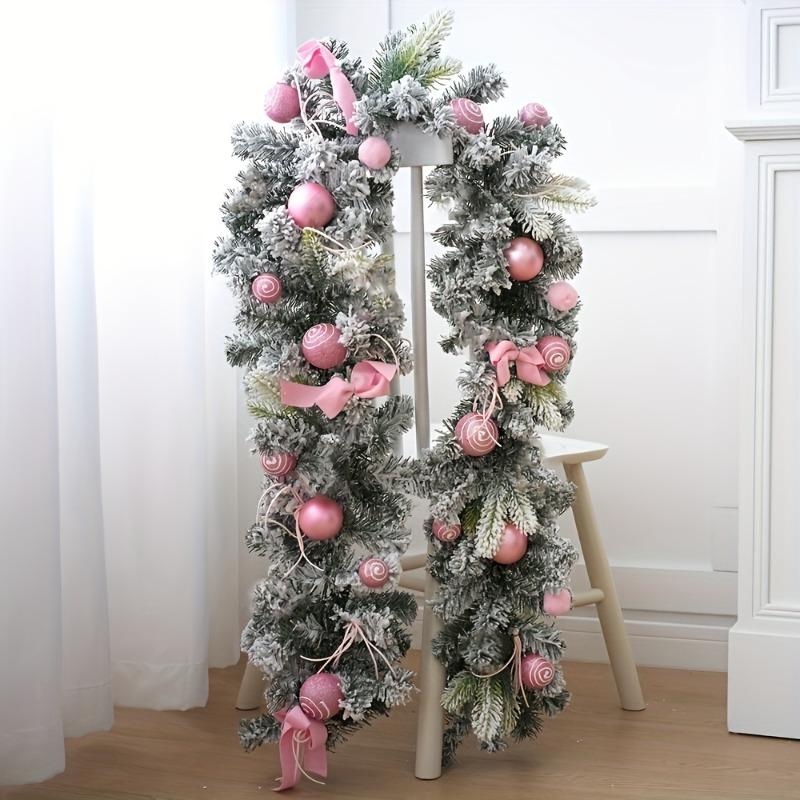 180cm Artificial Christmas Wreath Realistic Snow Pine Garland Decorations Plush Faux Foliage for Fireplace & Wall Hanging Decor
