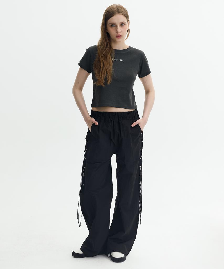 Keuleogsi Side Lace-Up Wide Pants Black