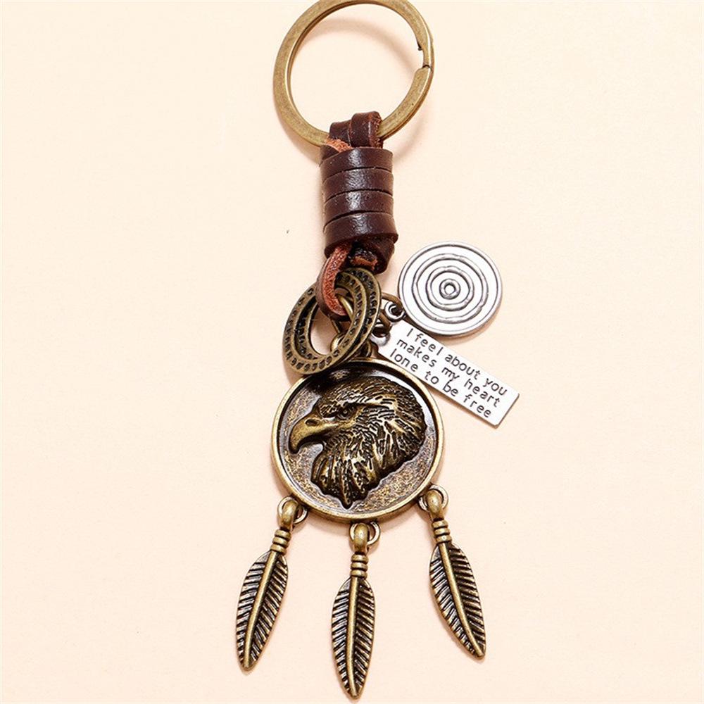 Eagle Pendant Vintage Leather Keychain - Men's Handmade Woven Accessory