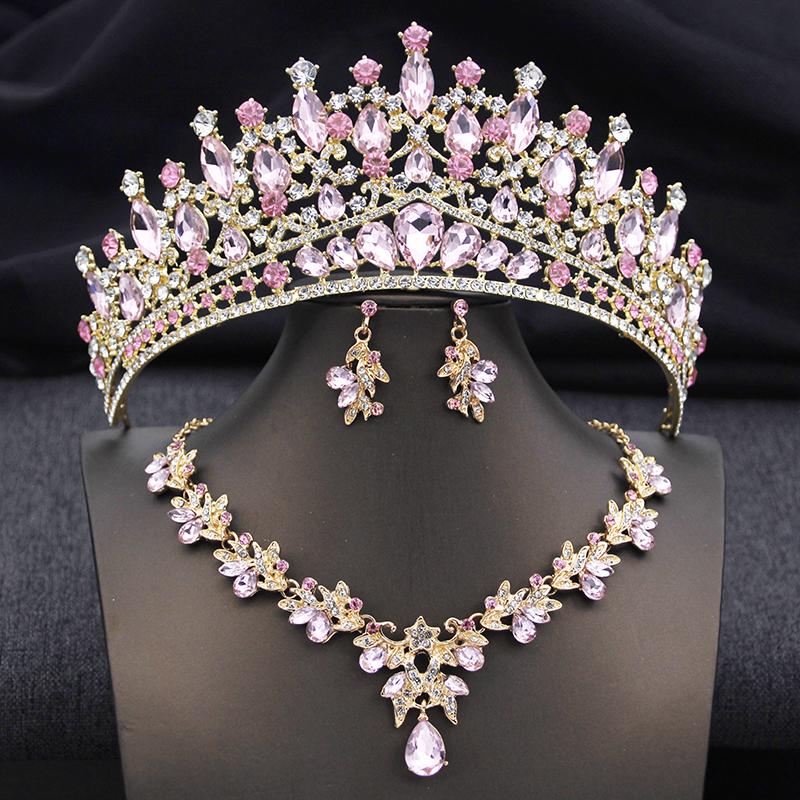 3 Pcs Wedding Crown Bridal Jewelry Sets for Women AB Tiaras and necklace earrings Prom Birthday Bride Tiaras and Crowns Set