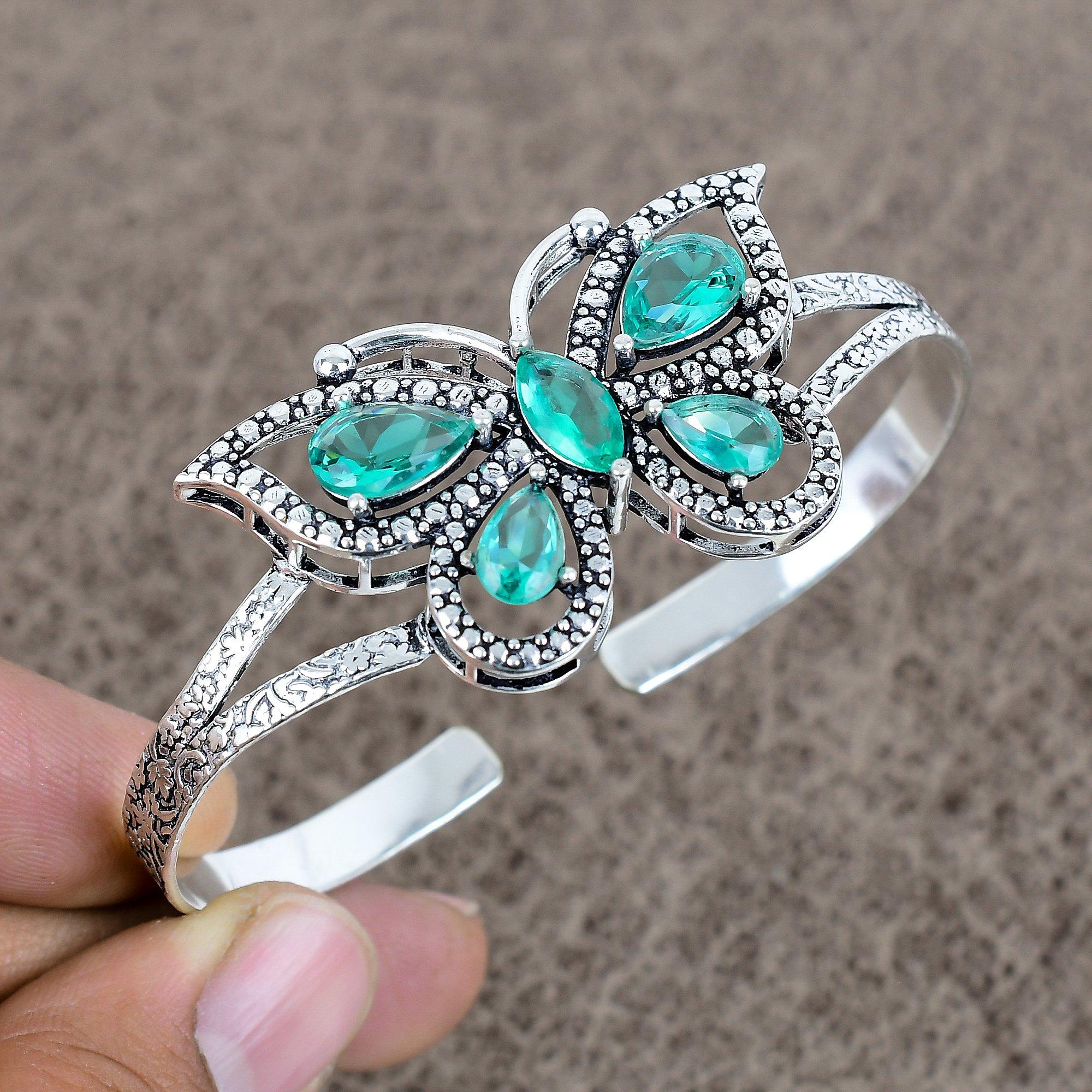 

Tourmaline Gemstone Handmade 925 Sterling Silver Cuff Bangle Adjustable KKG-104