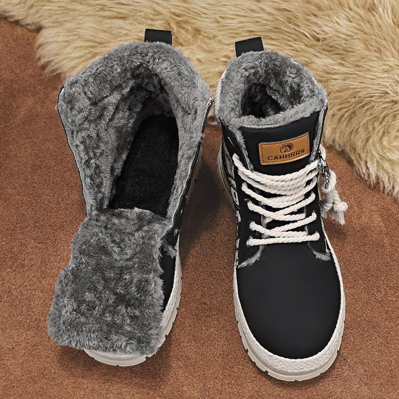 Men's boots autumn and winter high-top Martin boots men's locomotive tooling boots men's velvet leather boots increase height