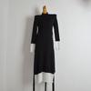 Fashion Style Half Turtleneck Black and White Patchwork Knitting Dress Women's Clothing Fall and Winter Lace-up Drawstring Slim-Fit Tall Dress