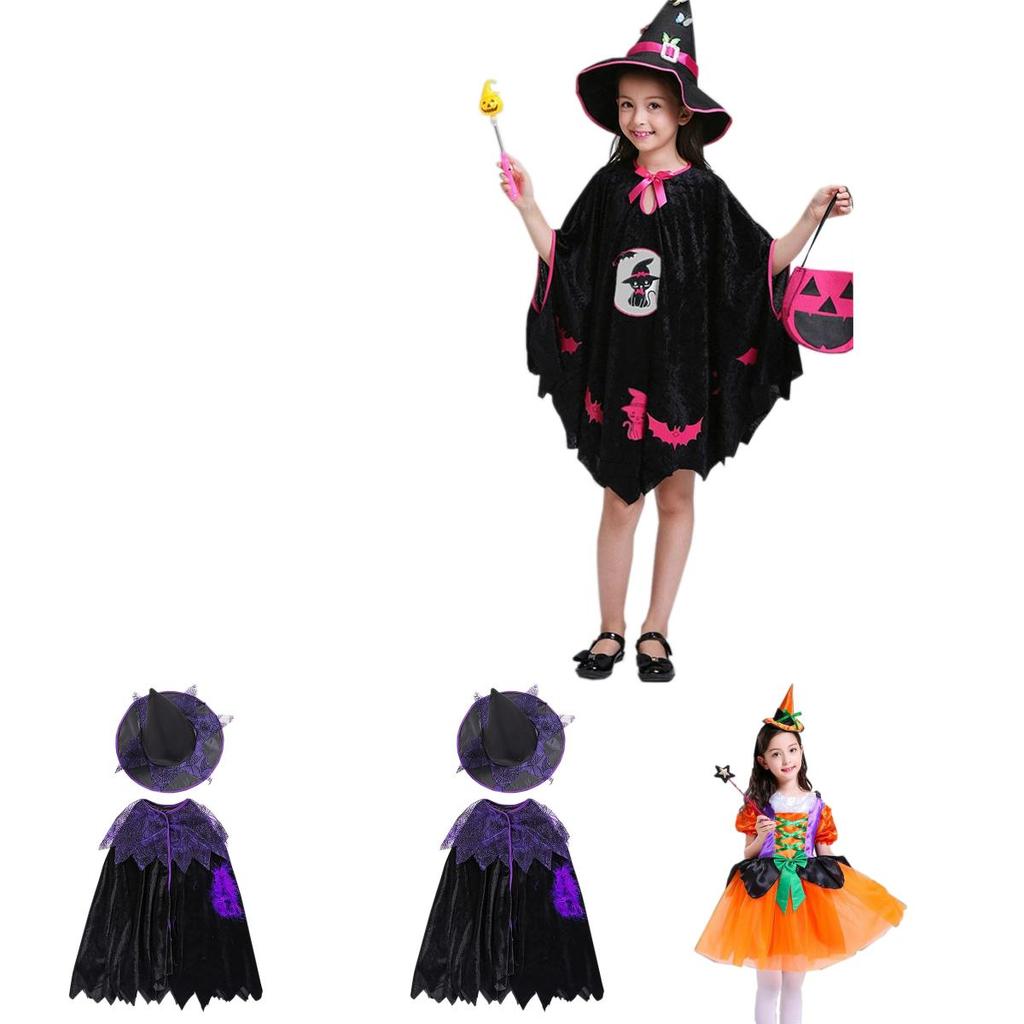 Adorable Children Halloween Witch Costume Gown For Girls With Stylish Bow Design