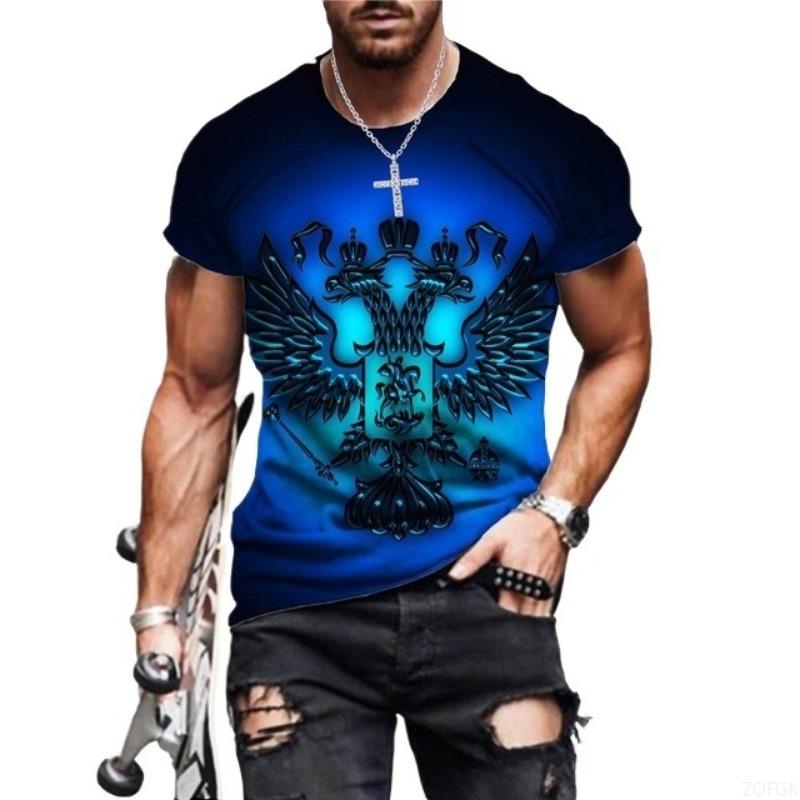 Trendy Fashionable Russian Style 3D Digital Printed Summer Short Sleeved Comfortable Casual Round Neck T-shirt