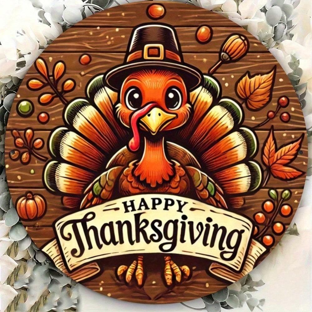 

Retro Round Thanksgiving Metal Sign 8x8 Inch Rustic Turkey Autumn Farmhouse Wall Decor 20x20 різнокольоровий