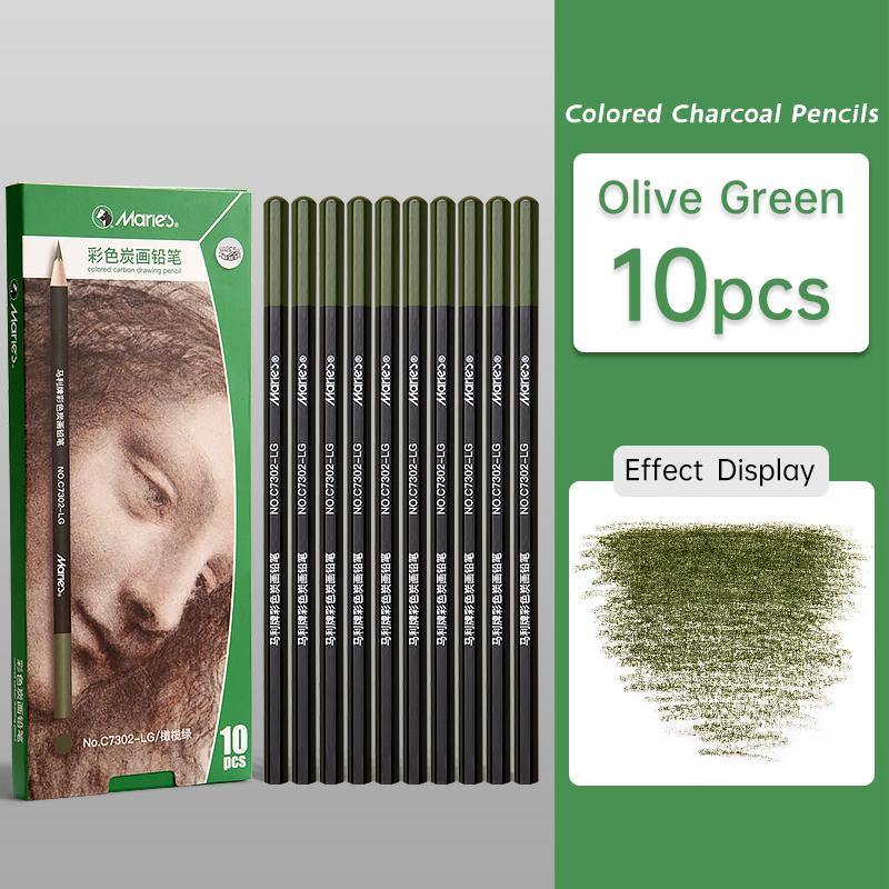 

Набор из 10 профессиональных цветных угольных карандашей Marie s, цвета телесного тона для эскизов, штриховки, растушевки, для взрослых и художников оливковое зеленый