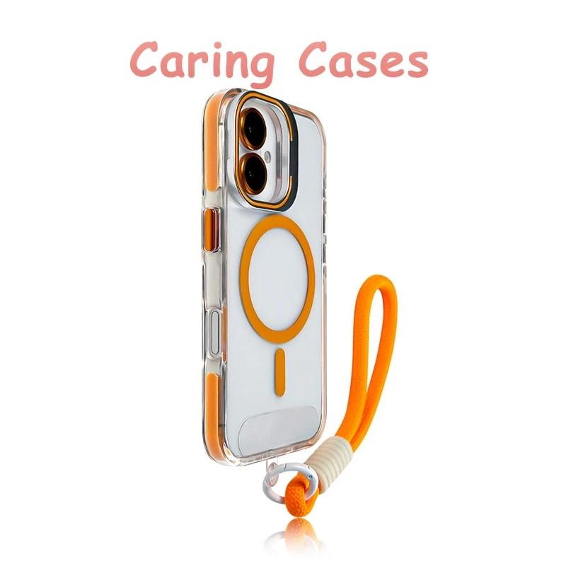 

For iPhone 17 Pro Max Case Clear Magnetic Acrylic Shockproof Lens Cover Stand Wrist Strap Compatible with iPhone 16 15 14 13 12 iPhone 13 помаранчевий