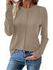 2025 Women's Casual Long Sleeve Pleated Knit Top - Round Neck, Solid Color