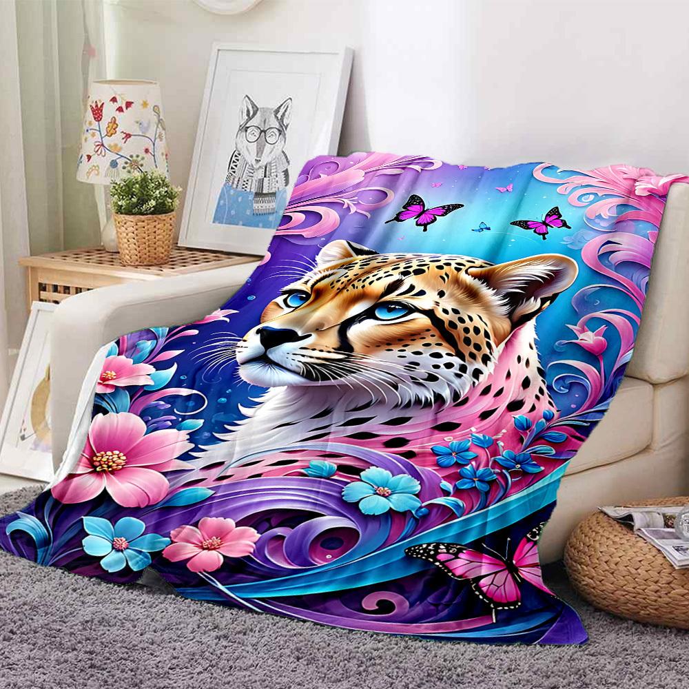1pc Cheetah Art Print Blanket Lightweight Flannel Blanket Throw Blanket For Sofa, Bed, Travel, Camping, Livingroom, Office yy251015184