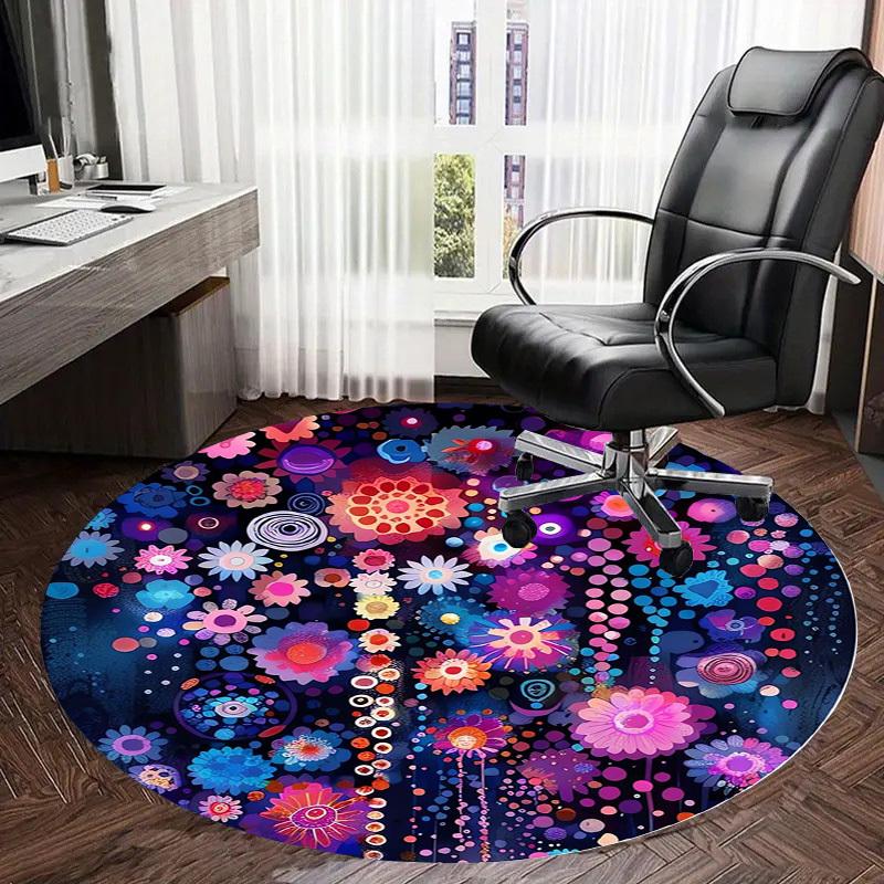 1pc Colorful Floral Mandala Round Carpet, Made of Polyester,Perfect for Decorating Office Chairs, Living Rooms,Vibrant Decorative Rug