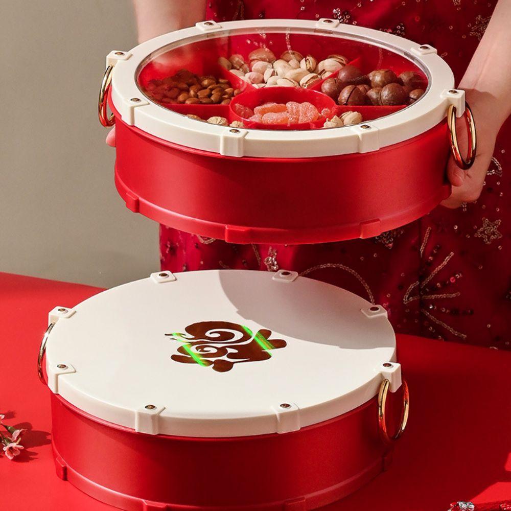 Round Drum Shape Nut Serving Tray Dustproof Fruit Plate  Living Room