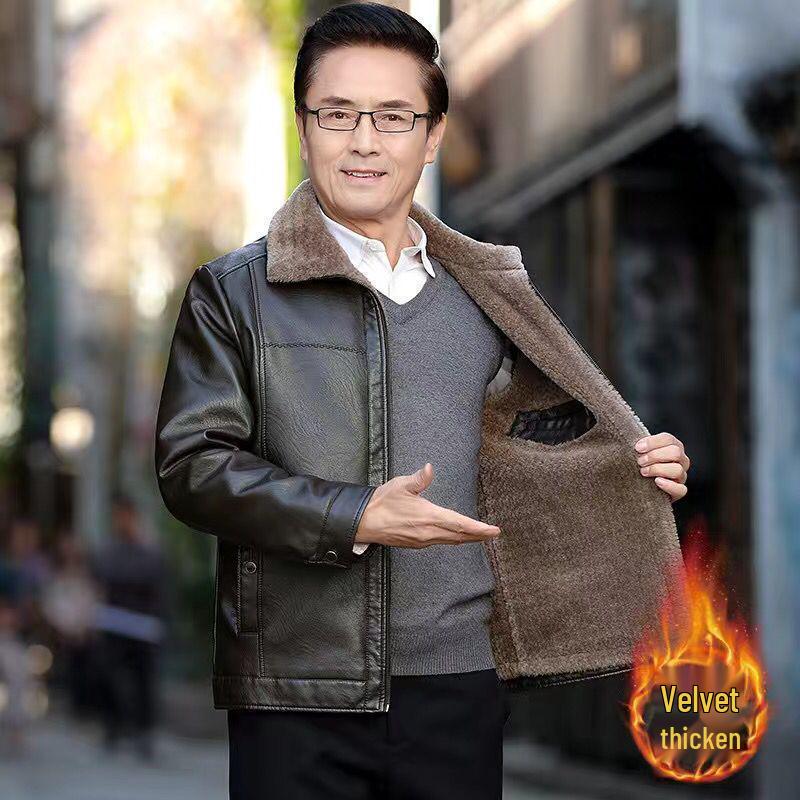 Men's Leather Jacket for Winter and Autumn - Thick Velvet Lining, Casual & Warm 