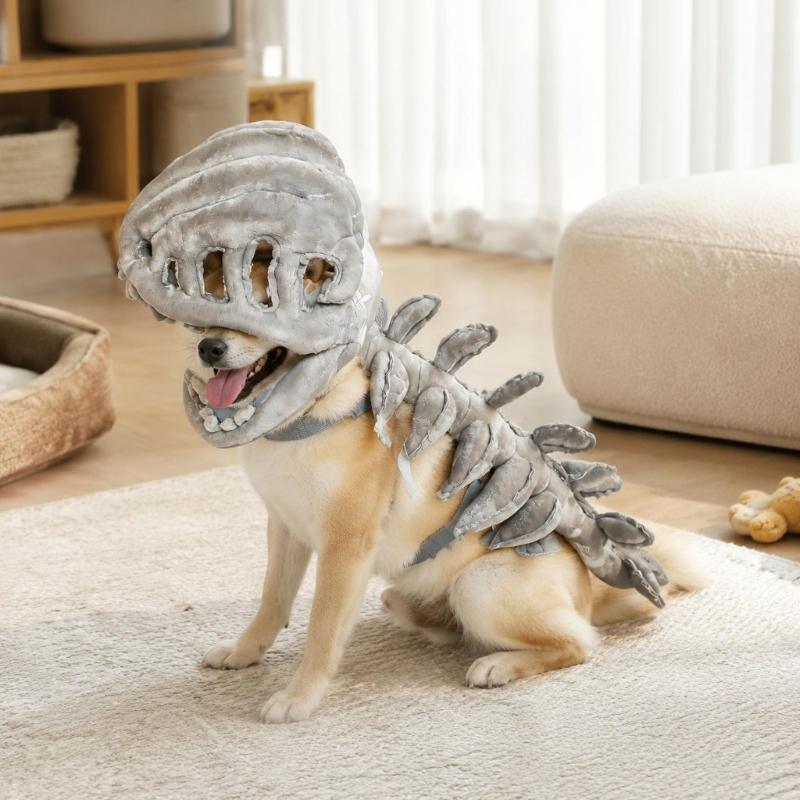 Wearable Pet Costume Headpiece with a 3D Prehistoric Skull-and-Spine Look for Seasonal and Themed Costuming