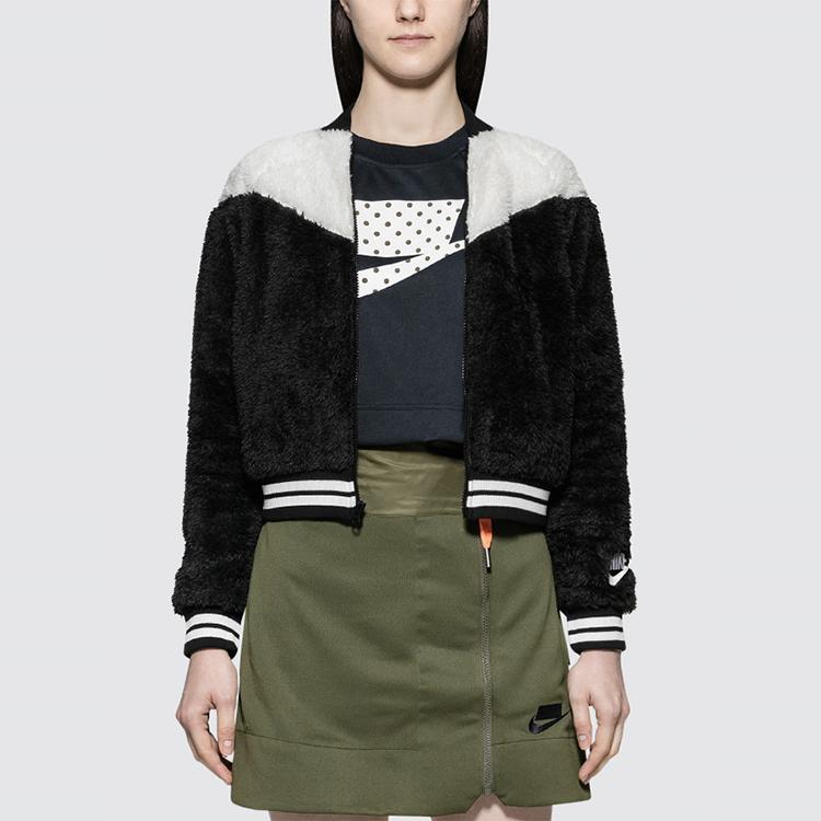 Nike Womens Nsw Jacket Bomber Plush Jacket Women Jackets Black White CJ5031-010