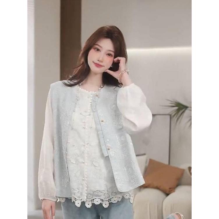 

Women s Spring 2025 Loose Casual Embroidered Vest - Korean Style Trendy Round Neck Top XL 65-72kg