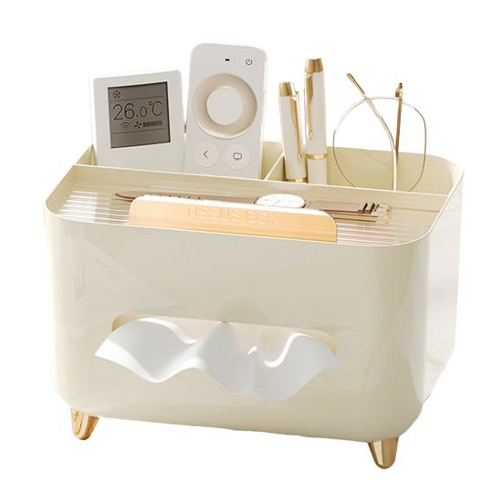 Multifunctional Tissue Box Cover Holder with Storage Compartments Large Capacity Rectangular Napkin