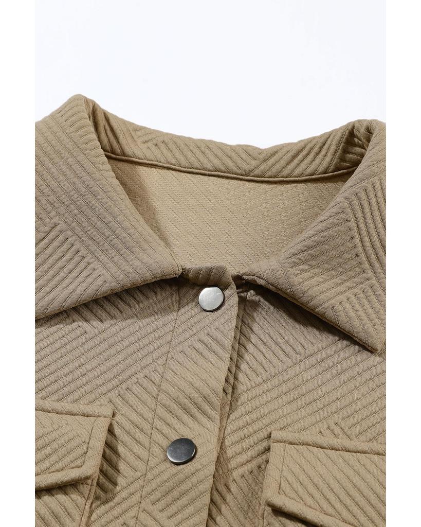 Azura Exchange Khaki Solid Textured Flap Pocket Buttoned Shacket