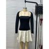 Elegant Fashion Square Collar Splicing A Line Short Dress New Long Sleeve Slim Fit Sexy Party Dress Women Vintage Party Club Sweet Dresses 2683