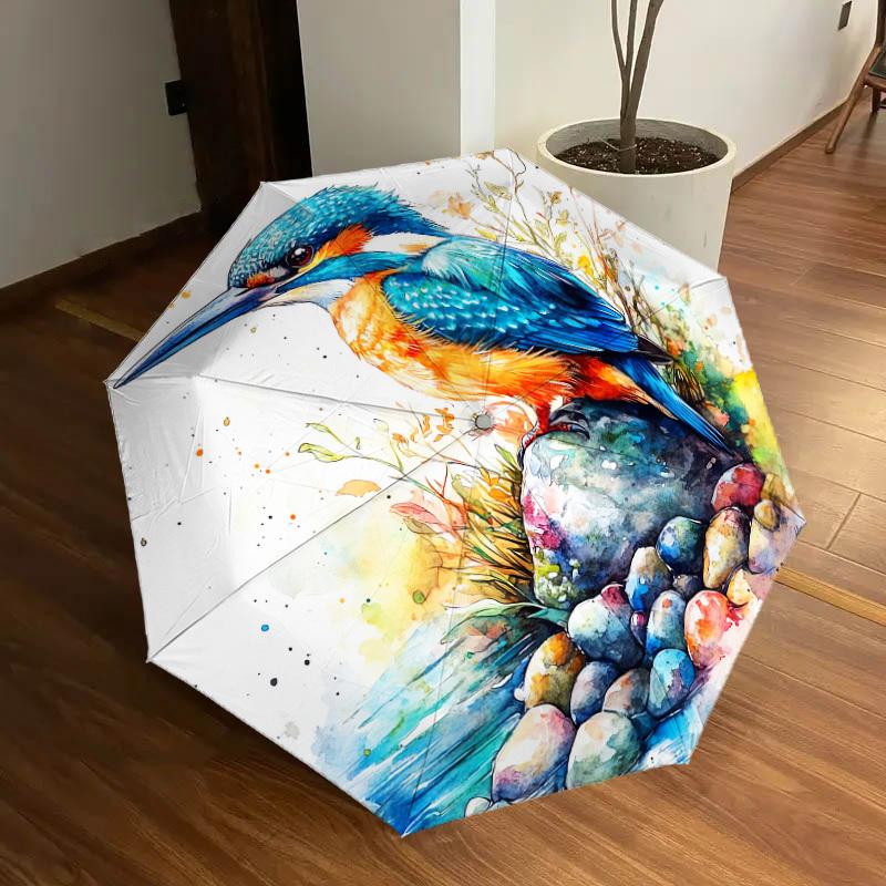 1pc Kingfisher Stone Pattern Umbrella Design Automatic Opening and Closing Umbrella, High-quality Travel Umbrella, Lightweight and Portable, -46