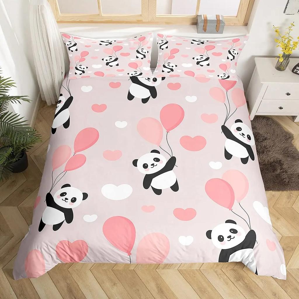 Panda Duvet Cover Set King Size Black And White Animal Comforter Cover With Pillowcases Starry Sky Blue Ultra Soft Quilt Cover