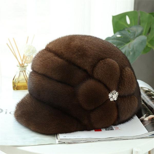 Women's Winter Hat Real Mink Fur Hat Hot Winter Hat Women's Fashion Warm Beret Women's Solid Color Adult Hood