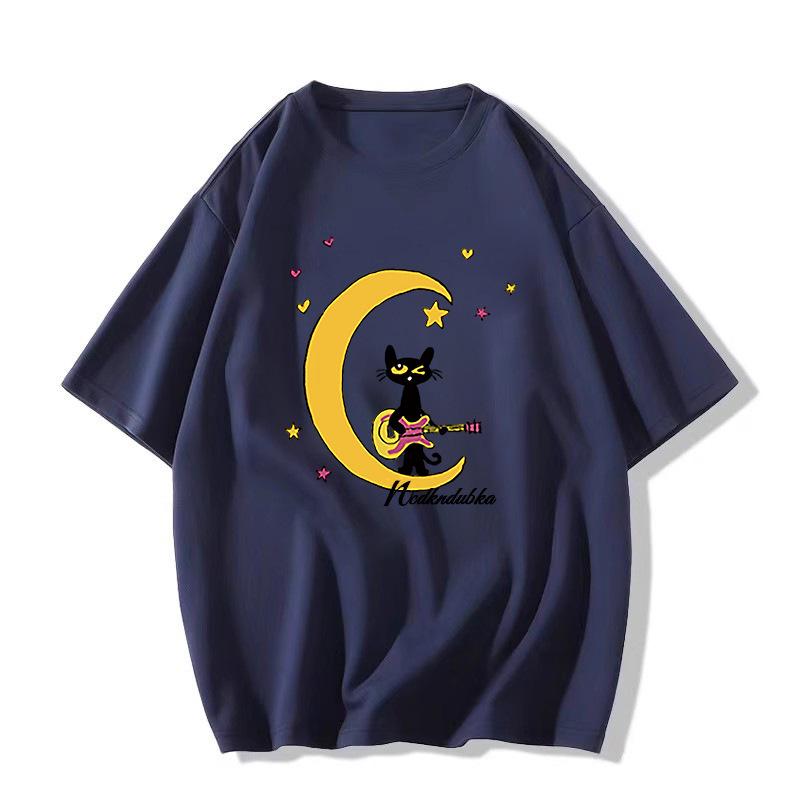 Summer 2025 Women's Loose White Cotton Short Sleeve T-shirt with Unique American Design