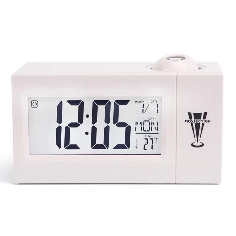

LED Projection Alarm Clock Digital Display 90 Degree Rotation Temperature Bedroom Home Desktop Decor 12/24H Format белый