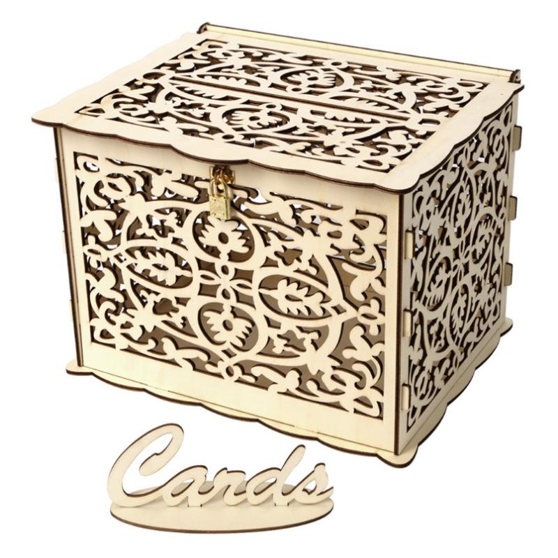 Dutá svatební pokladnička se zámkem pro romantickou svatbu Dřevěná elegantní svatební krabička na přání