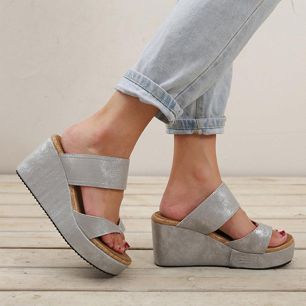 Dressy Sandals For Women Size 8 Thick Soled Thong Toed Women'S Outdoor Sandals Fashionable Leather Wedge Sandalias De TacóN