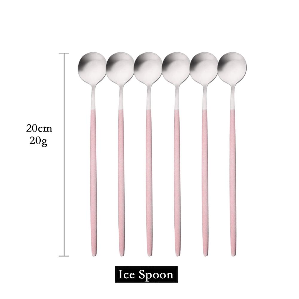6Pcs Matte Black Long Hangdle Spoon For Stirring Drink Steainless Steel Gold Dinnerware Tableware Cutlery Ice Cream Spoon Set