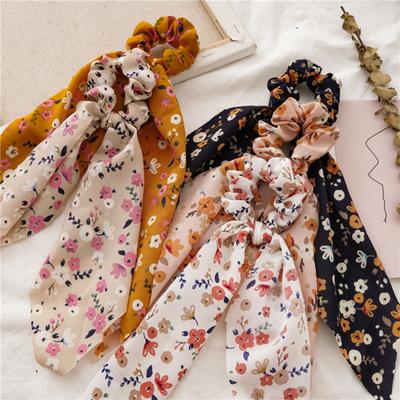 Women Hair Band Floral Printing High Elasticity Long Ribbon Hair Tie Ponytail Bun Half-Tied Hairstyles Chiffon Fabric Hair Accessory