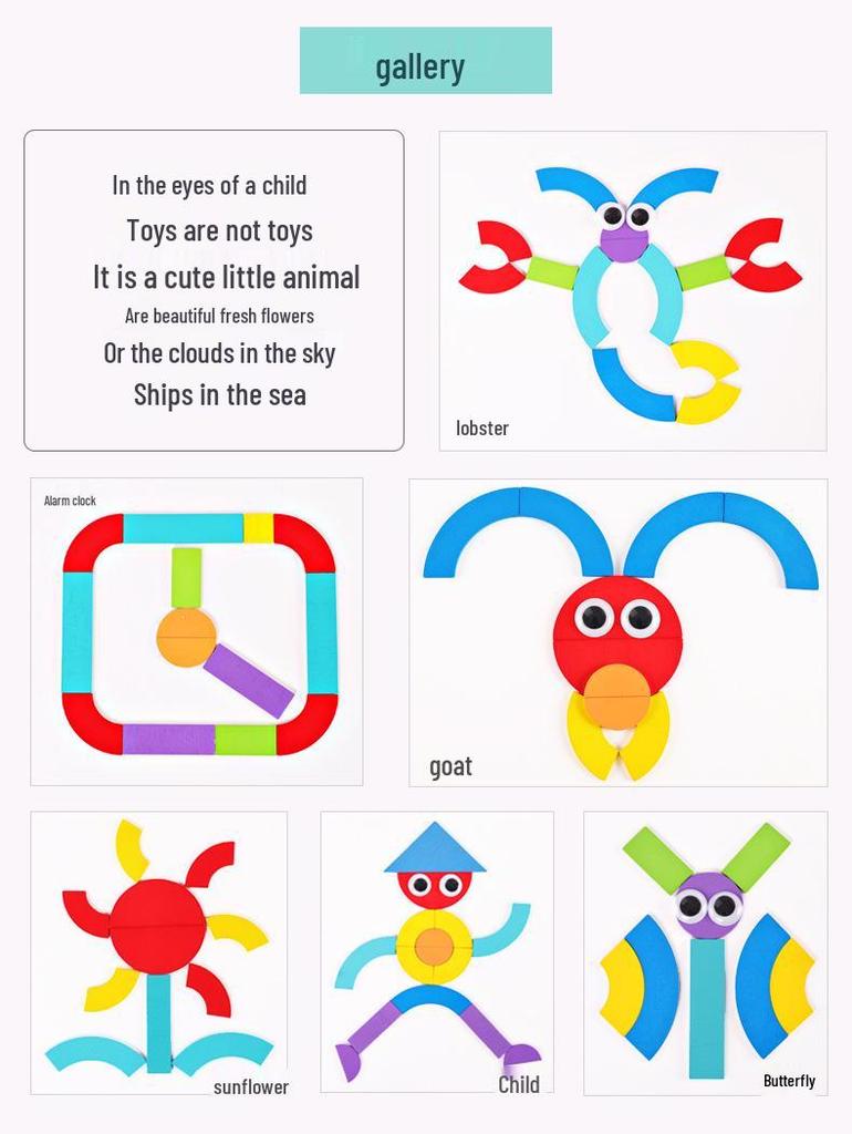 Geometric Shape Tangram Puzzle Wooden Toy for Toddlers