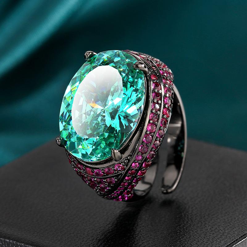Jewelry Copper Bottom Gold-Plated Simulation Red Corundum Copper Inlaid Black Gold Ring Heroine Stone 13 * 18