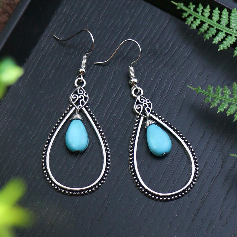 53 Styles Bohemian Vintage Tibetan Silver Geometric Drop Earrings For Women Ethnic Blue Stone Tassel Dangle Earrings Jewelry