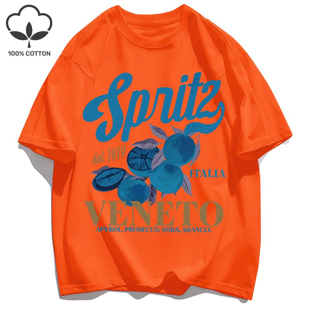 Spritzy Veneto Funny Orange Fruits Design T-Shirt Women Sport Summer Short Sleeve Cotton Hip Hop Tops Casual Loose Sportswear