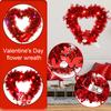 Prelit Valentine's Day Heart Shaped Wreath with String Light Red Tinsel Wreath with Foil Hearts for Wedding Anniversary Front Door Wall Decor