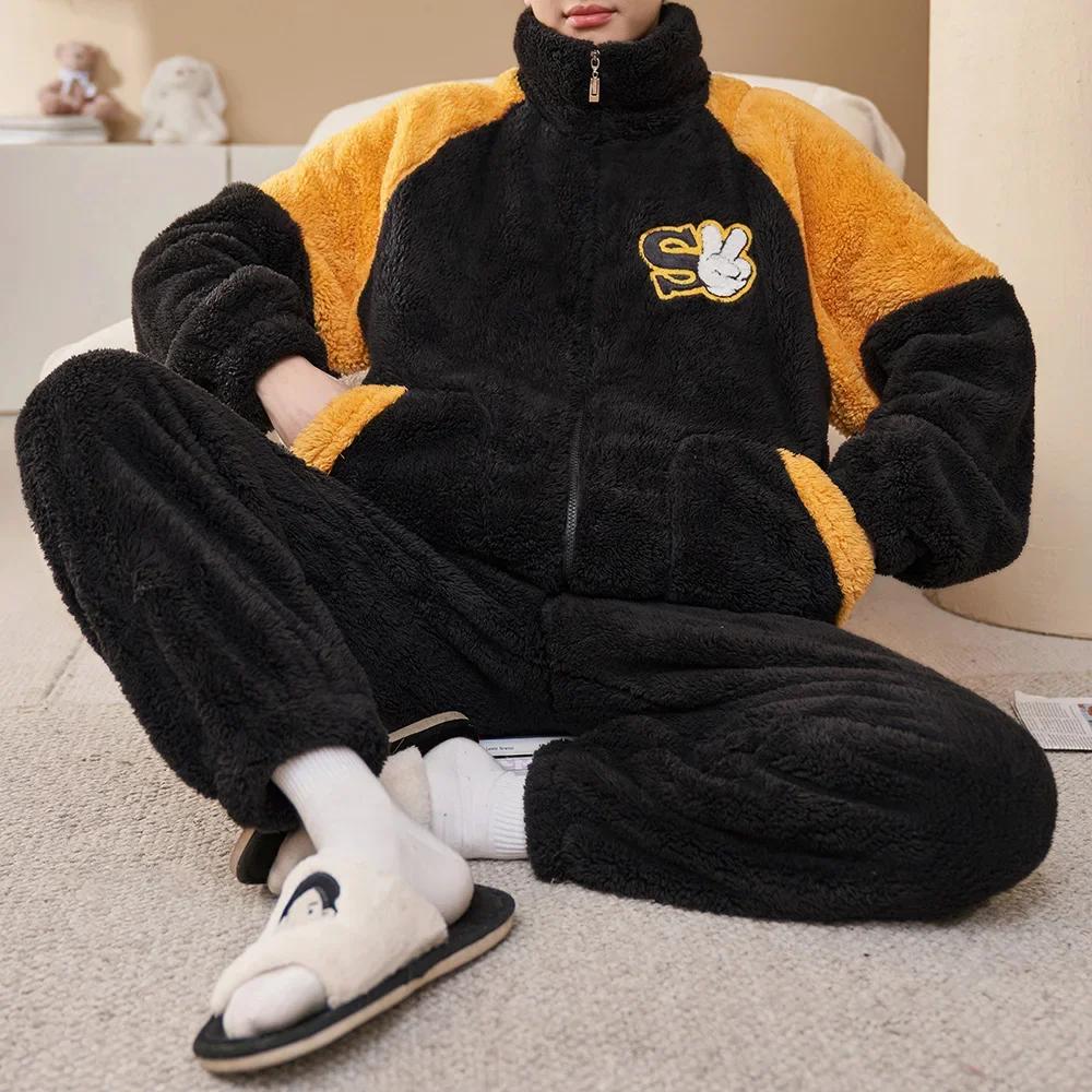 Man Winter Warm Sleepwear Pajamas Set Men Flannel Pajama Nightwear Home Clothes Velvet Coral Fleece 6XL Plus Size Pijama