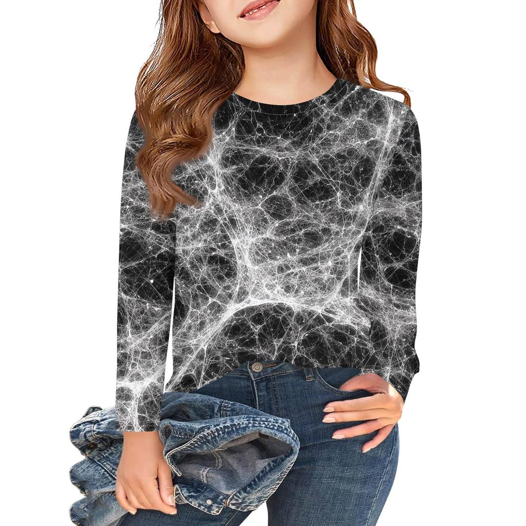 Girls Long Sleeve T Shirts Kids Fall Tops Crewneck Halloween Printed Basic Tees 3-9Y